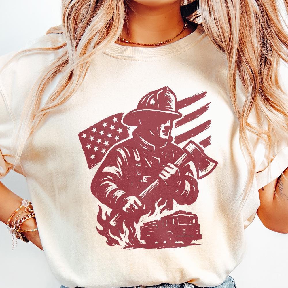 Firefighter PNG, American Flag Fireman Digital Download - 300 DPI Design