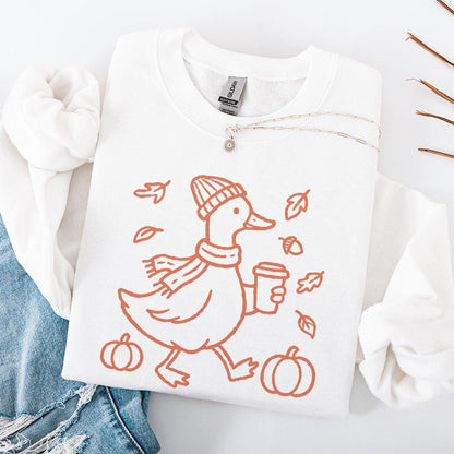 Autumn Vibes Duck PNG, Cute Fall Animal Coffee Design - 300 DPI Design