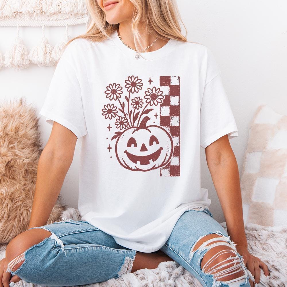 Pumpkin With Flowers PNG, Retro Halloween Digital Download - 300 DPI