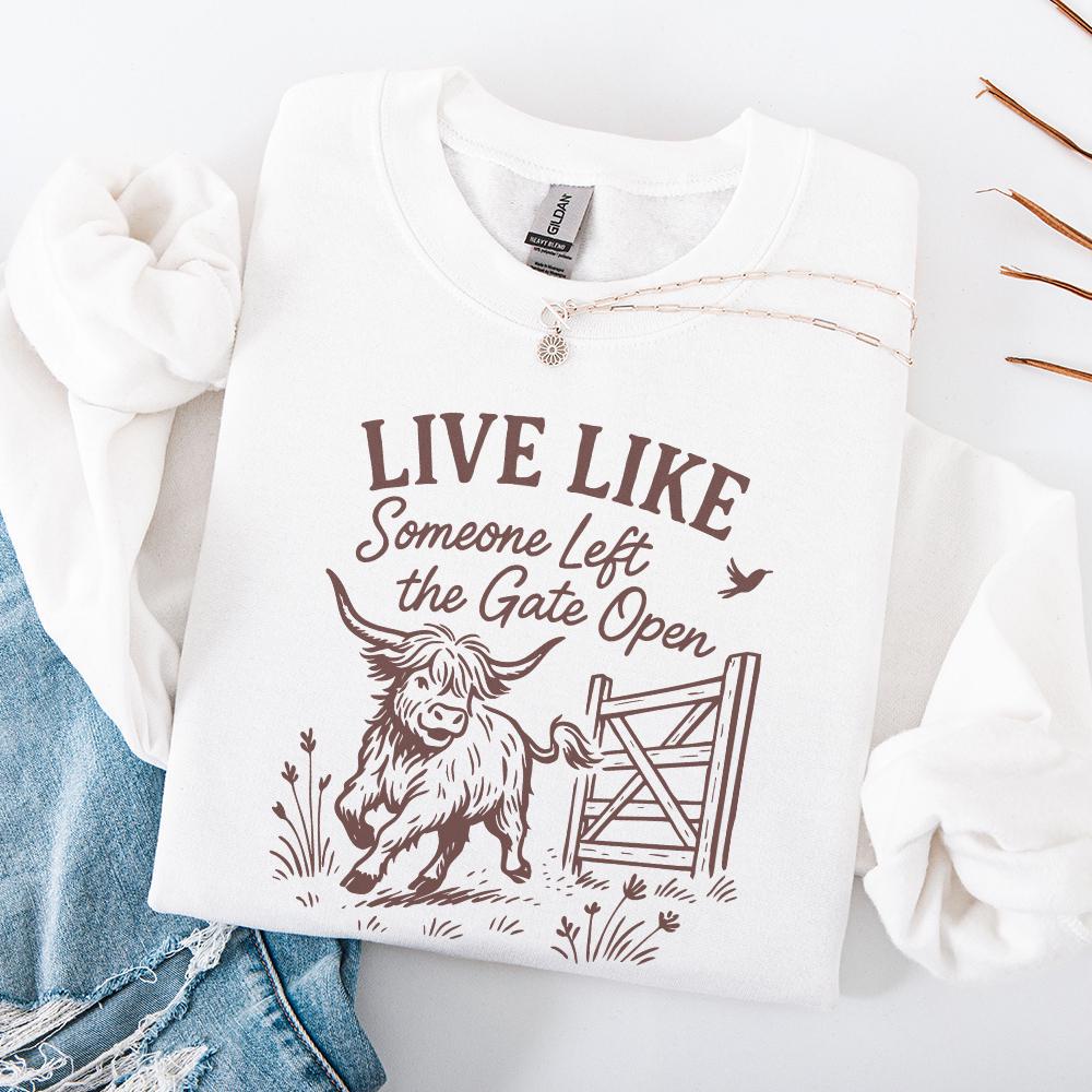 Live Like Someone Left The Gate Open PNG, Highland Cow Digital Art - 300