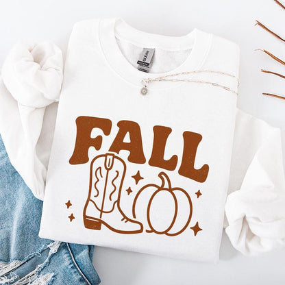 Fall PNG, Cowboy Boot and Pumpkin Design - 300 DPI Design for T-Shirt
