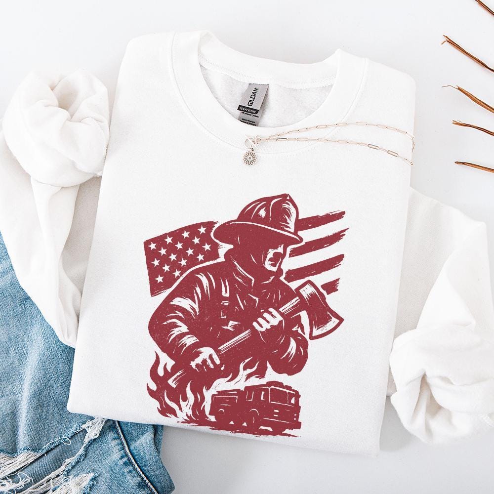 Firefighter PNG, American Flag Fireman Digital Download - 300 DPI Design