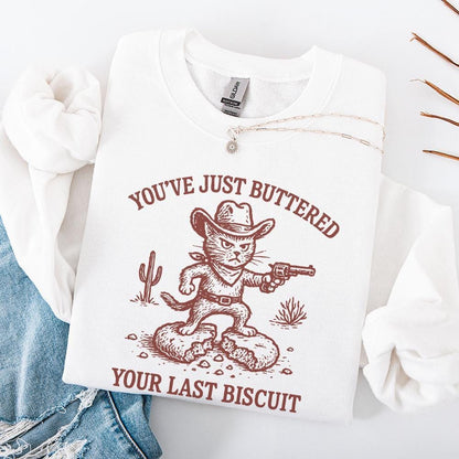 You’ve Just Buttered Your Last Biscuit PNG, Funny Cowboy Cat Digital