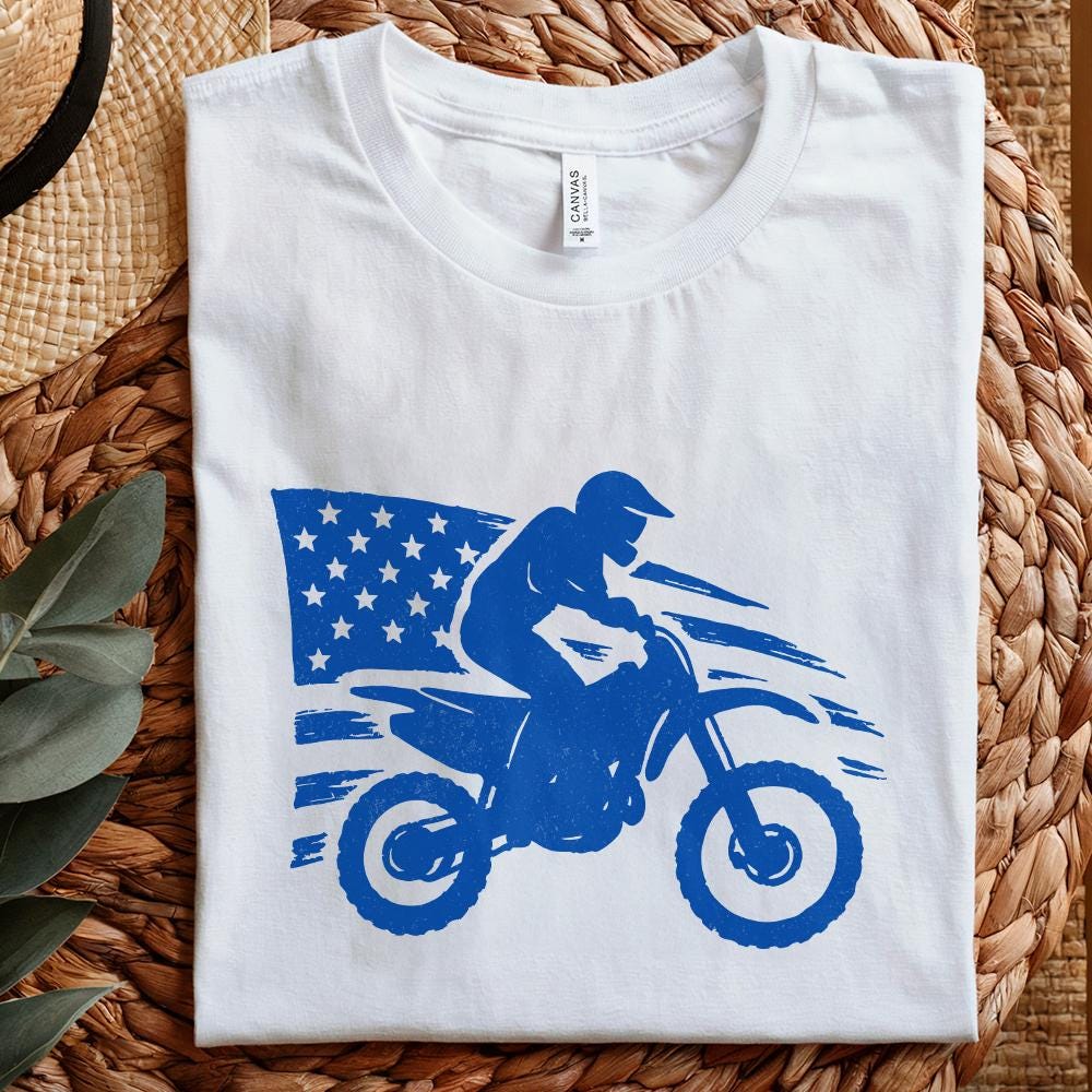 Motocross Biker USA Flag PNG, Patriotic Dirt Bike Digital Download - 300