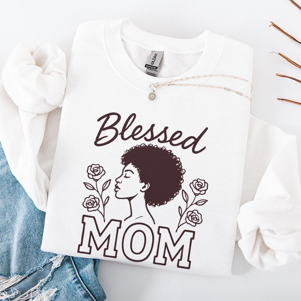 Blessed Mom PNG, Black Woman Mother Art - 300 DPI Design for T-Shirt