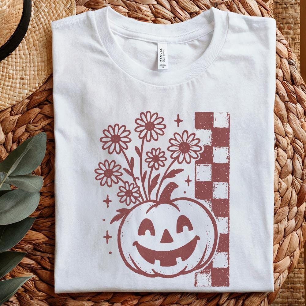 Pumpkin With Flowers PNG, Retro Halloween Digital Download - 300 DPI