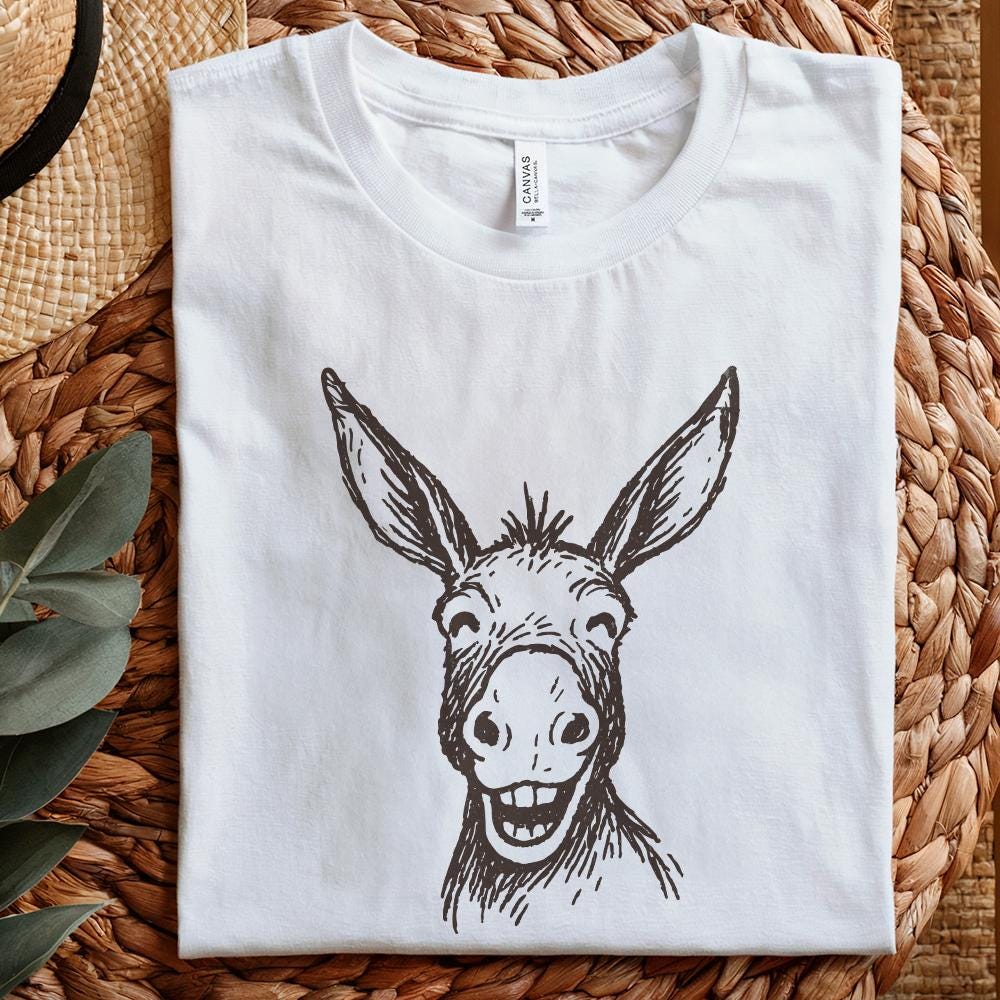 Funny Donkey PNG, Smiling Animal Clipart - 300 DPI Design for T-Shirt