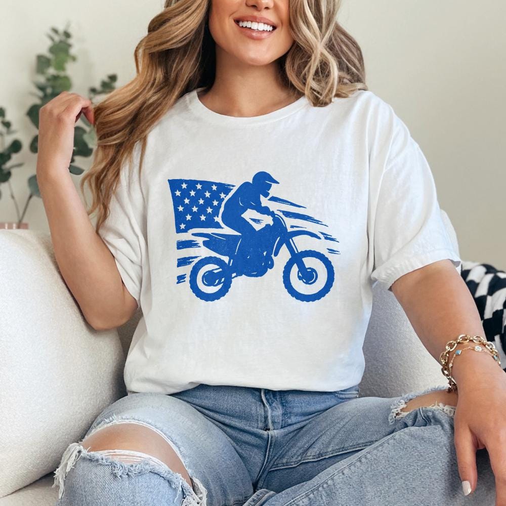 Motocross Biker USA Flag PNG, Patriotic Dirt Bike Digital Download - 300