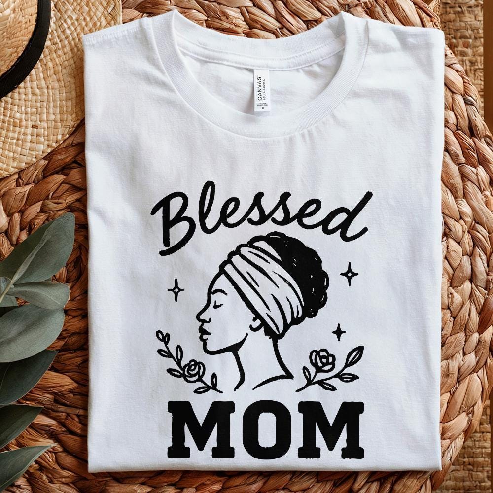 Blessed Mom PNG, Floral Afro Woman Sublimation - 300 DPI Design for T-Shirt