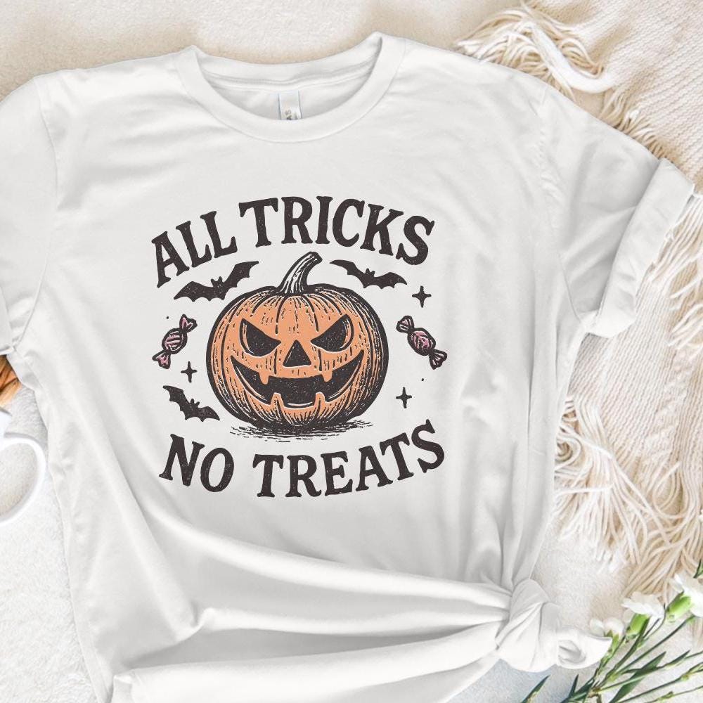 All Tricks No Treats PNG, Halloween Pumpkin Art - 300 DPI Design for