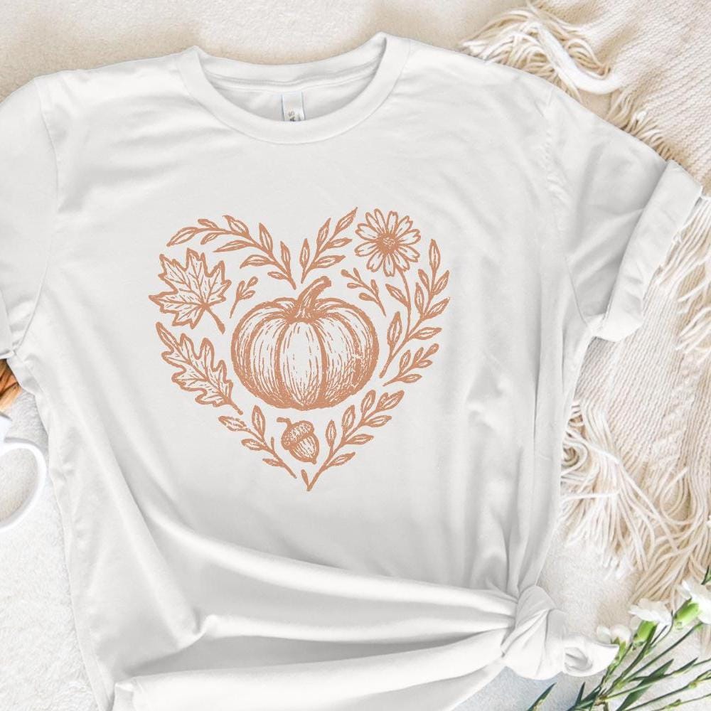Pumpkin PNG, Fall Floral Heart Digital Download - 300 DPI Design for