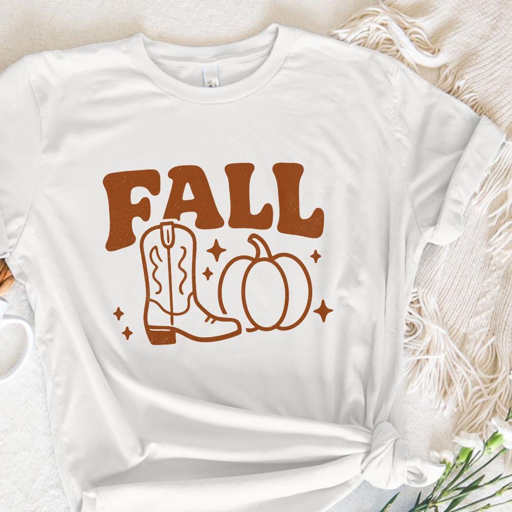 Fall PNG, Cowboy Boot and Pumpkin Design - 300 DPI Design for T-Shirt