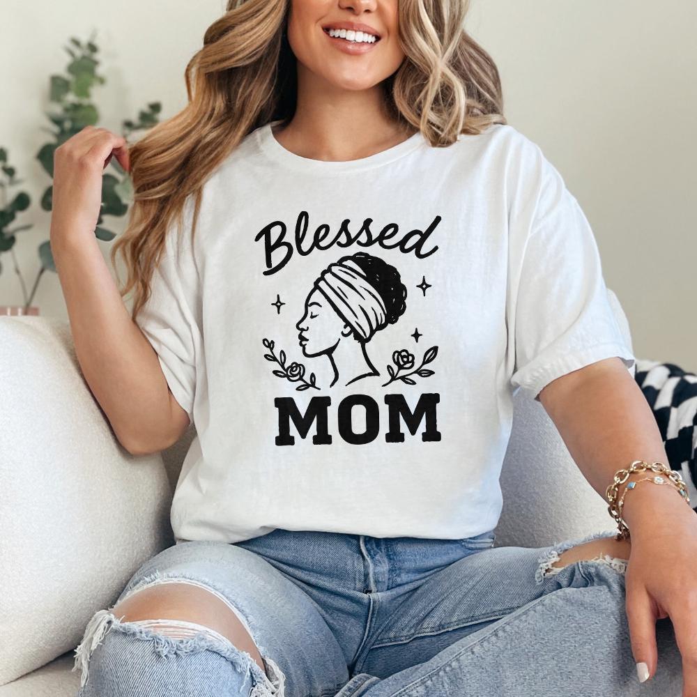 Blessed Mom PNG, Floral Afro Woman Sublimation - 300 DPI Design for T-Shirt