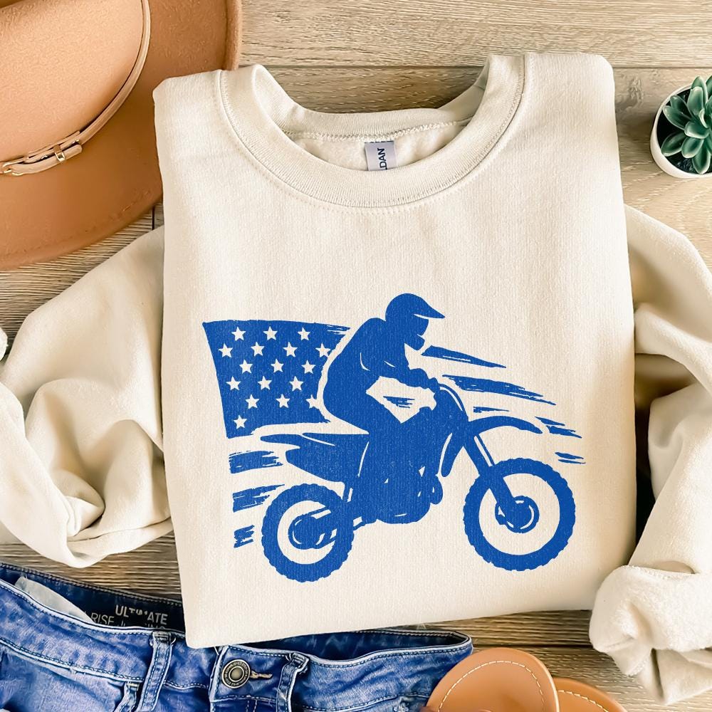Motocross Biker USA Flag PNG, Patriotic Dirt Bike Digital Download - 300