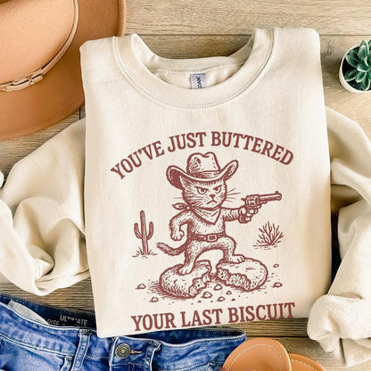 You’ve Just Buttered Your Last Biscuit PNG, Funny Cowboy Cat Digital