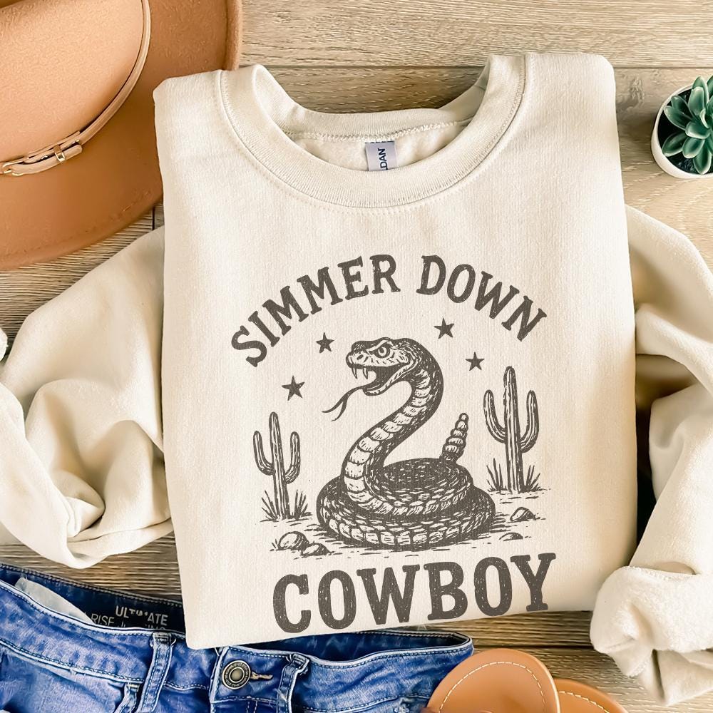 Simmer Down Cowboy PNG, Western Snake PNG Design - 300 DPI Design for
