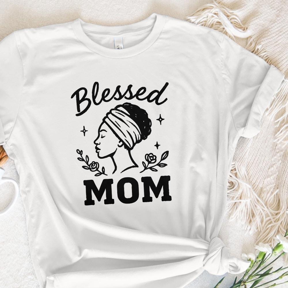 Blessed Mom PNG, Floral Afro Woman Sublimation - 300 DPI Design for T-Shirt