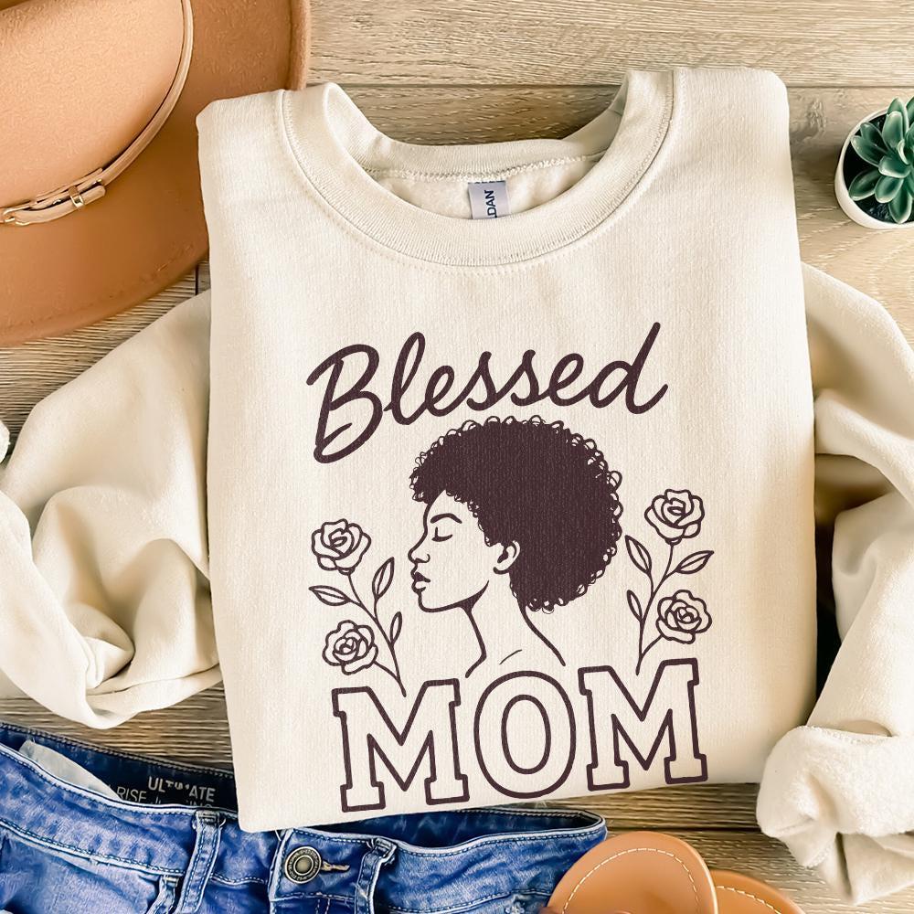 Blessed Mom PNG, Black Woman Mother Art - 300 DPI Design for T-Shirt