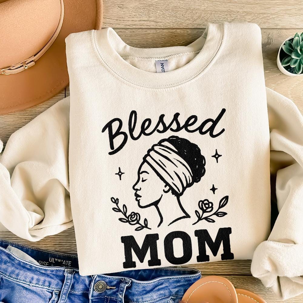 Blessed Mom PNG, Floral Afro Woman Sublimation - 300 DPI Design for T-Shirt