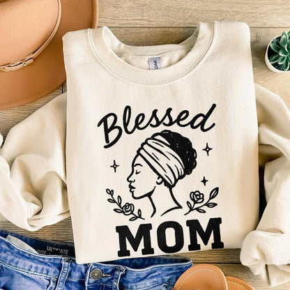Blessed Mom PNG, Floral Afro Woman Sublimation - 300 DPI Design for T-Shirt