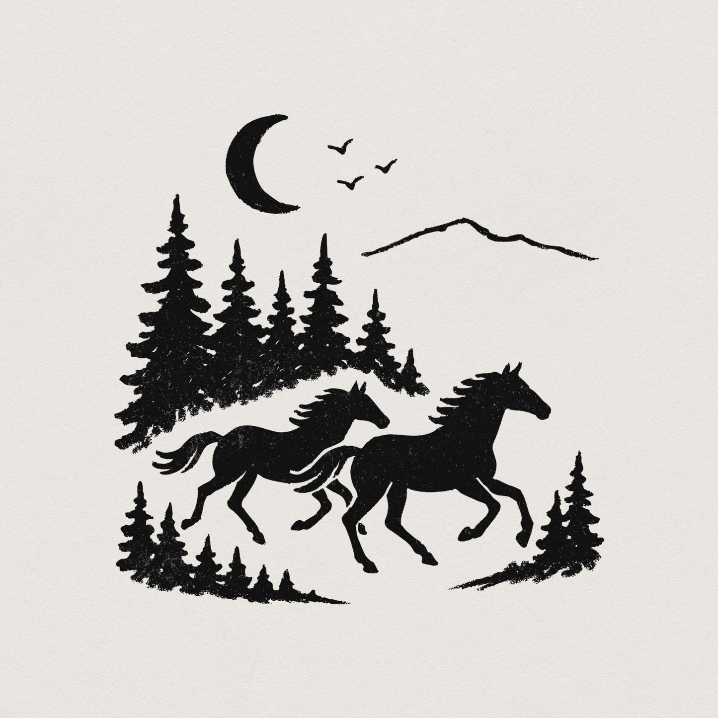 Wild Horses PNG, Forest Landscape Digital Download - 300 DPI Design for