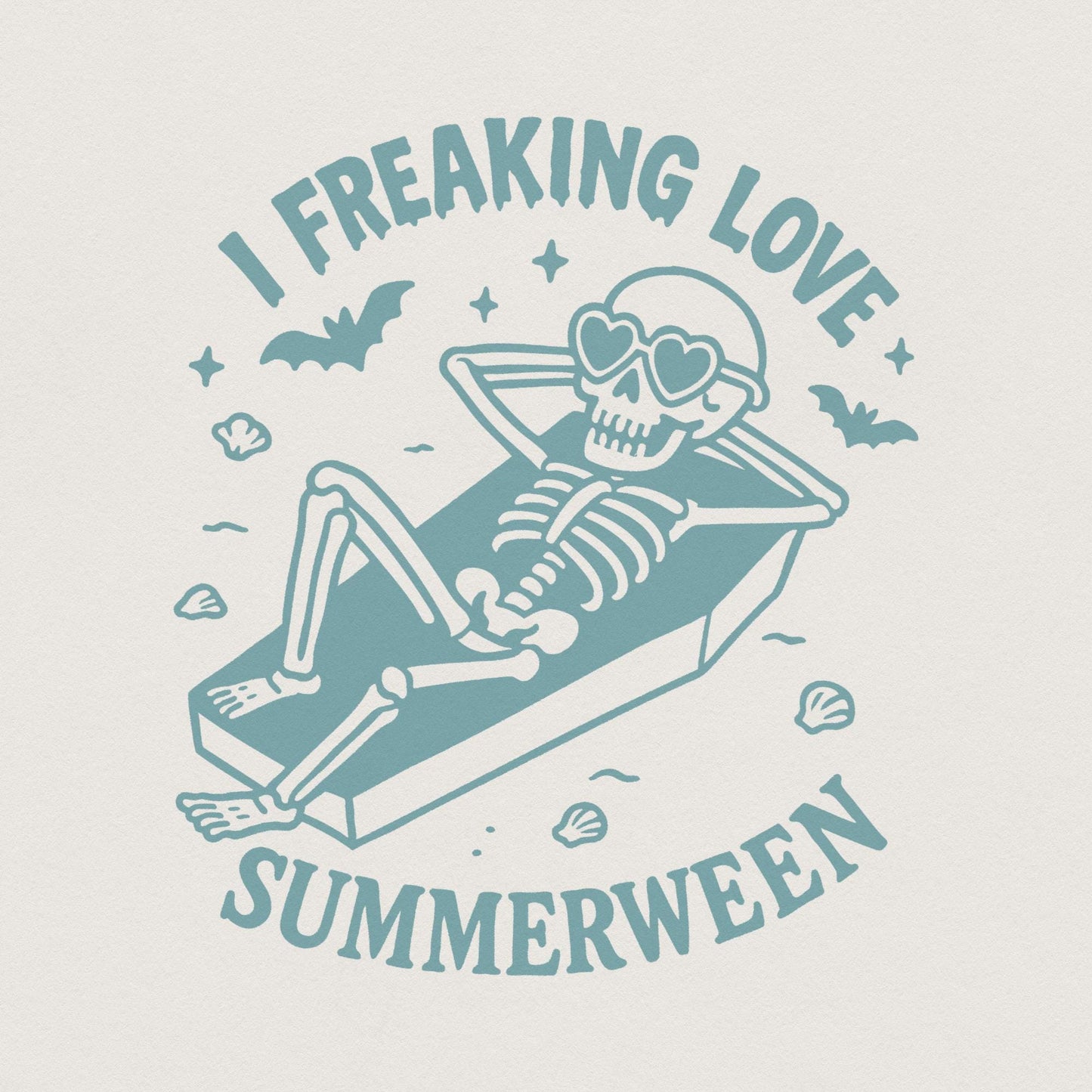 I Freaking Love Summerween PNG, Retro Skeleton Summer Halloween Art - 300