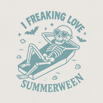 I Freaking Love Summerween PNG, Retro Skeleton Summer Halloween Art - 300