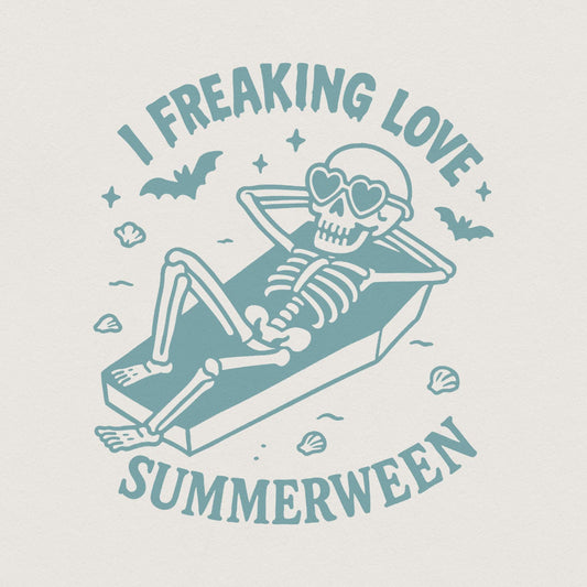 I Freaking Love Summerween PNG, Retro Skeleton Summer Halloween Art - 300