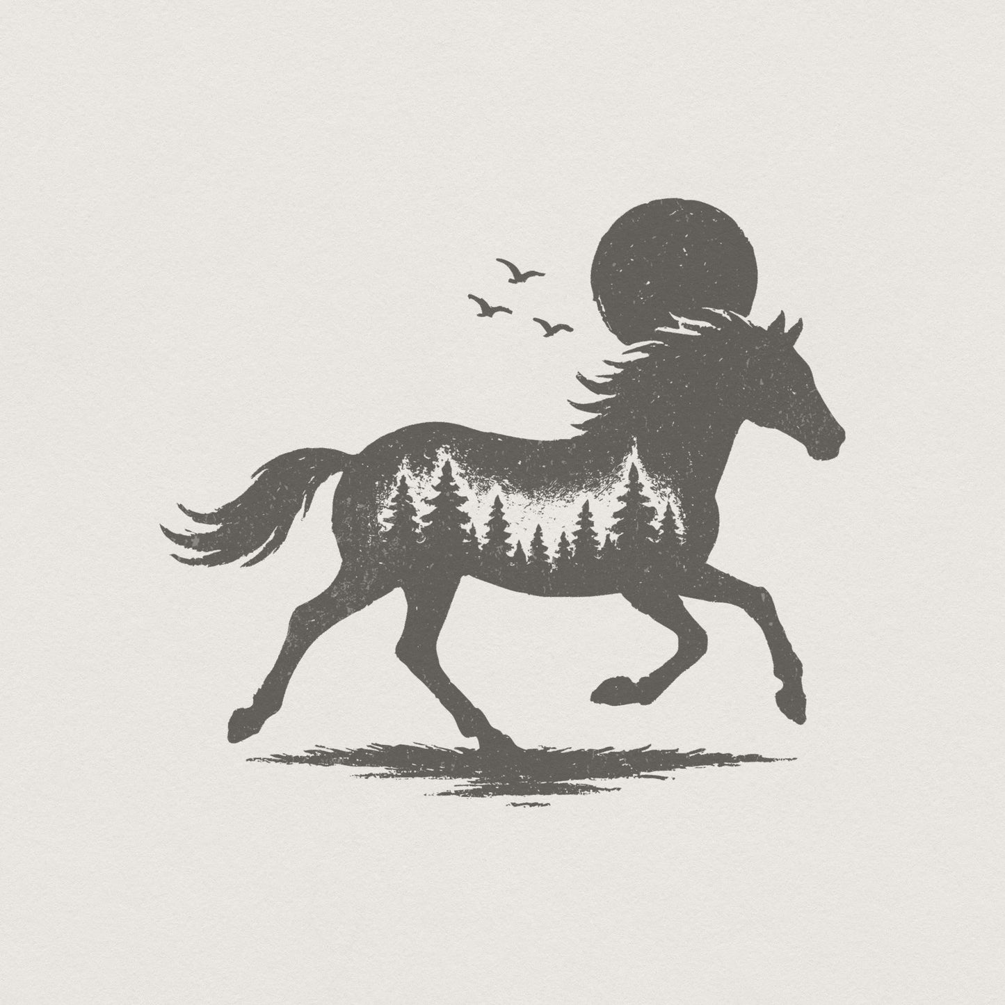 Wild Forest Horse PNG, Digital Download - 300 DPI Design for T-Shirt