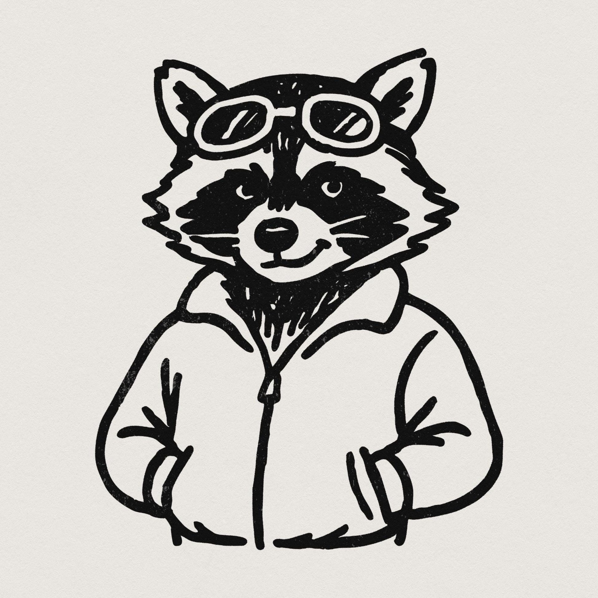 Cool Raccoon with Goggles PNG, Digital Download Animal Art - 300 DPI