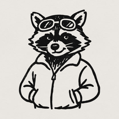 Cool Raccoon with Goggles PNG, Digital Download Animal Art - 300 DPI