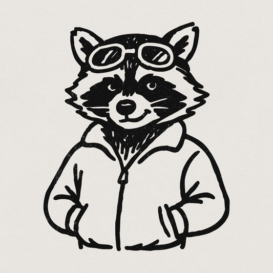 Cool Raccoon with Goggles PNG, Digital Download Animal Art - 300 DPI