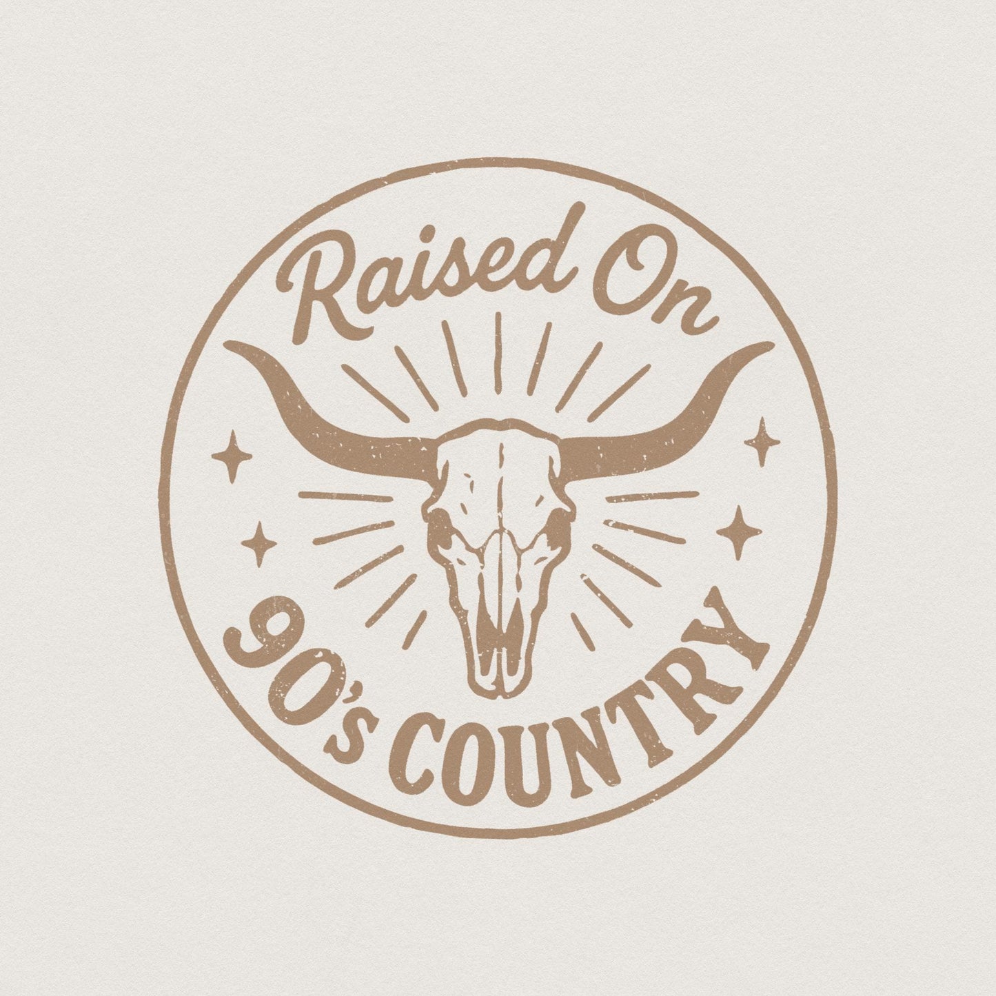 Raised On 90's Country PNG, Western Skull PNG - 300 DPI Design for T-Shirt