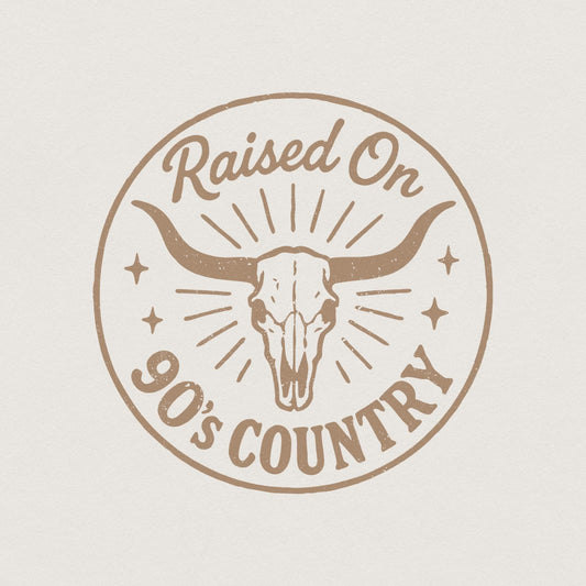 Raised On 90's Country PNG, Western Skull PNG - 300 DPI Design for T-Shirt