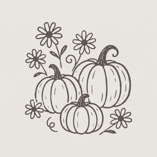 Pumpkin And Daisy PNG, Fall Flowers Digital Download - 300 DPI Design for