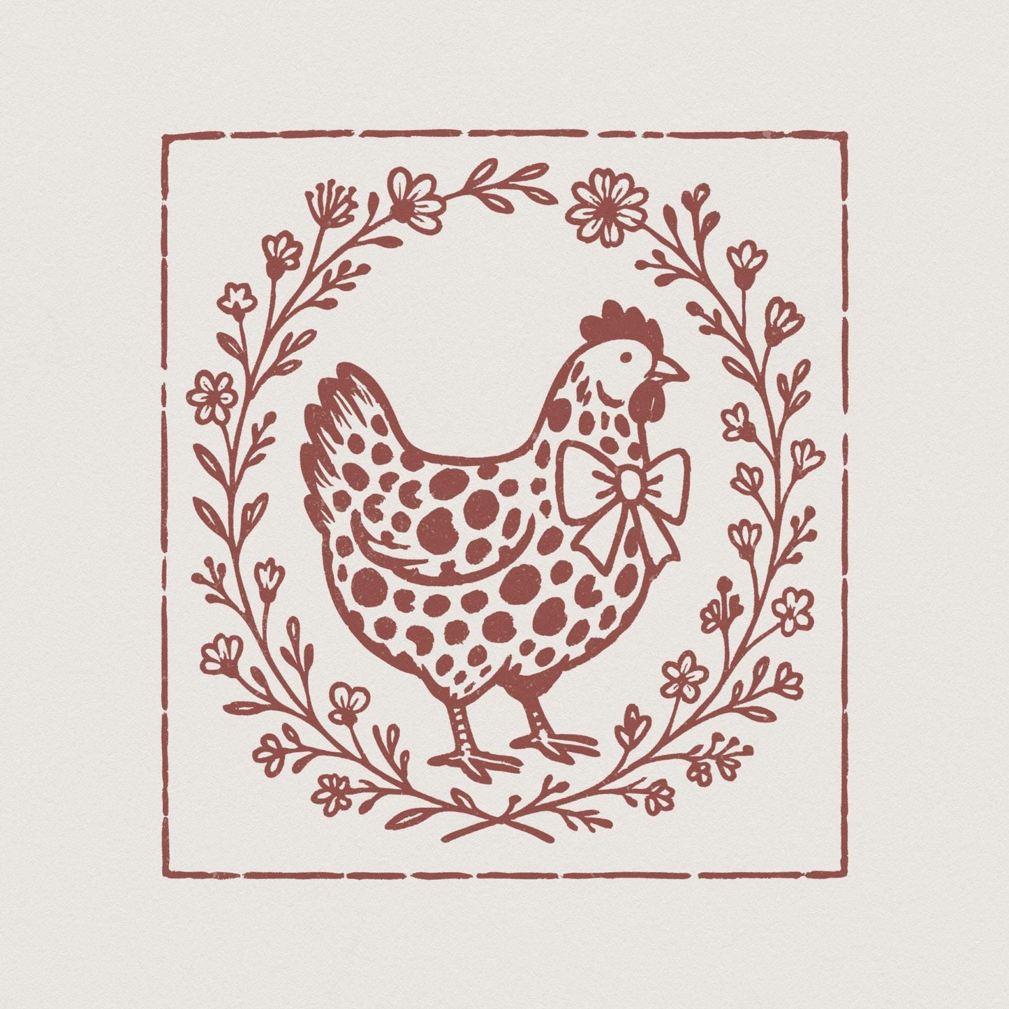 Rustic Chicken PNG, Farmhouse Hen with Bow PNG - 300 DPI Design for T-Shirt
