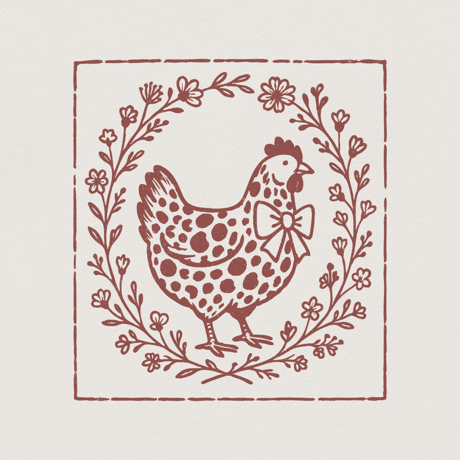 Rustic Chicken PNG, Farmhouse Hen with Bow PNG - 300 DPI Design for T-Shirt