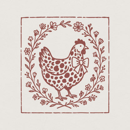Rustic Chicken PNG, Farmhouse Hen with Bow PNG - 300 DPI Design for T-Shirt
