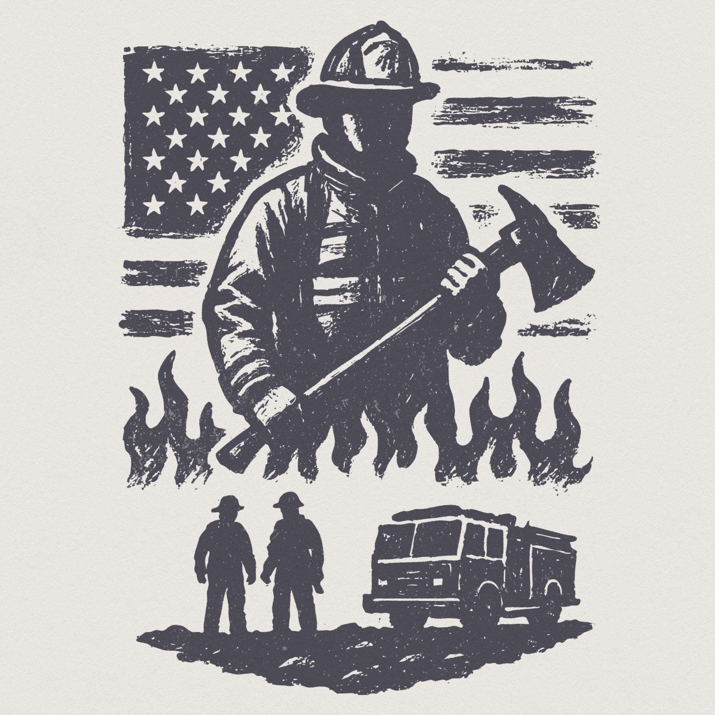Firefighter PNG, American Flag Fireman - 300 DPI Design for T-Shirt