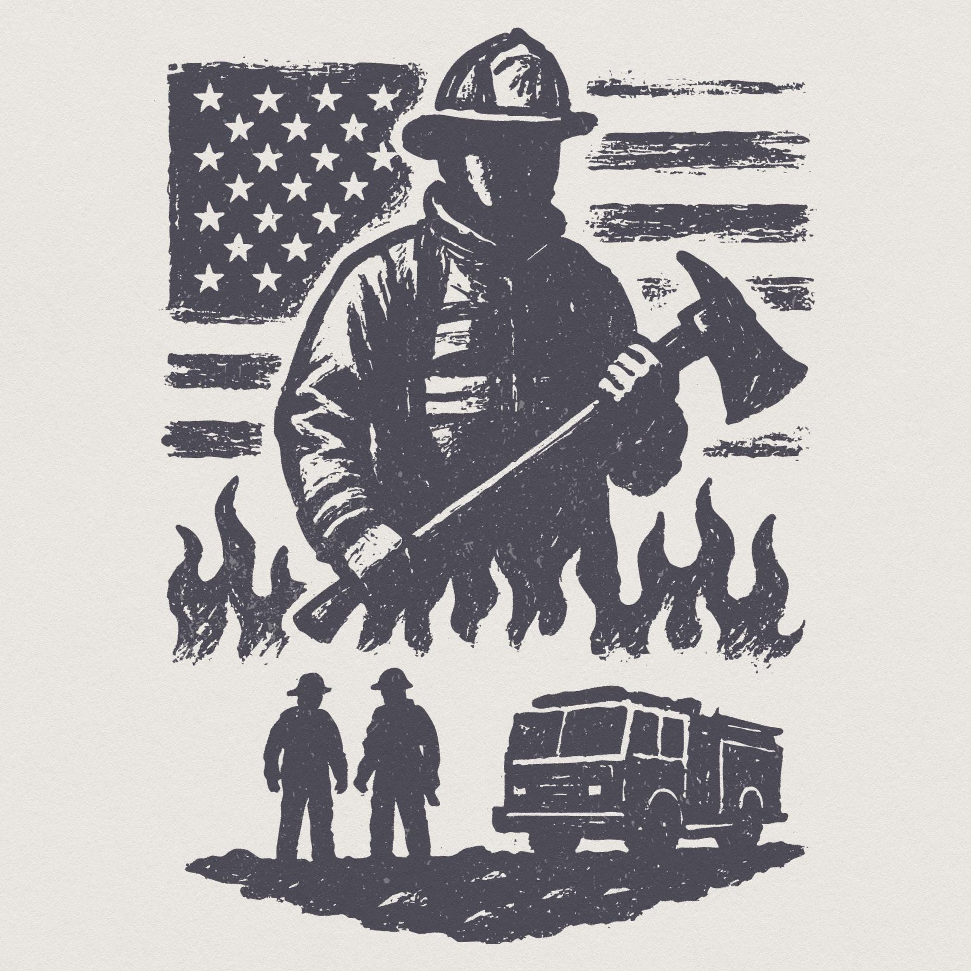 Firefighter PNG, American Flag Fireman - 300 DPI Design for T-Shirt