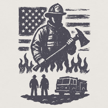 Firefighter PNG, American Flag Fireman - 300 DPI Design for T-Shirt