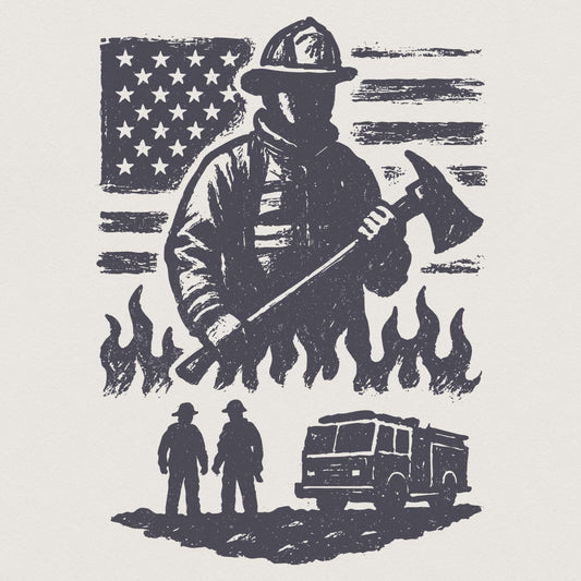 Firefighter PNG, American Flag Fireman - 300 DPI Design for T-Shirt