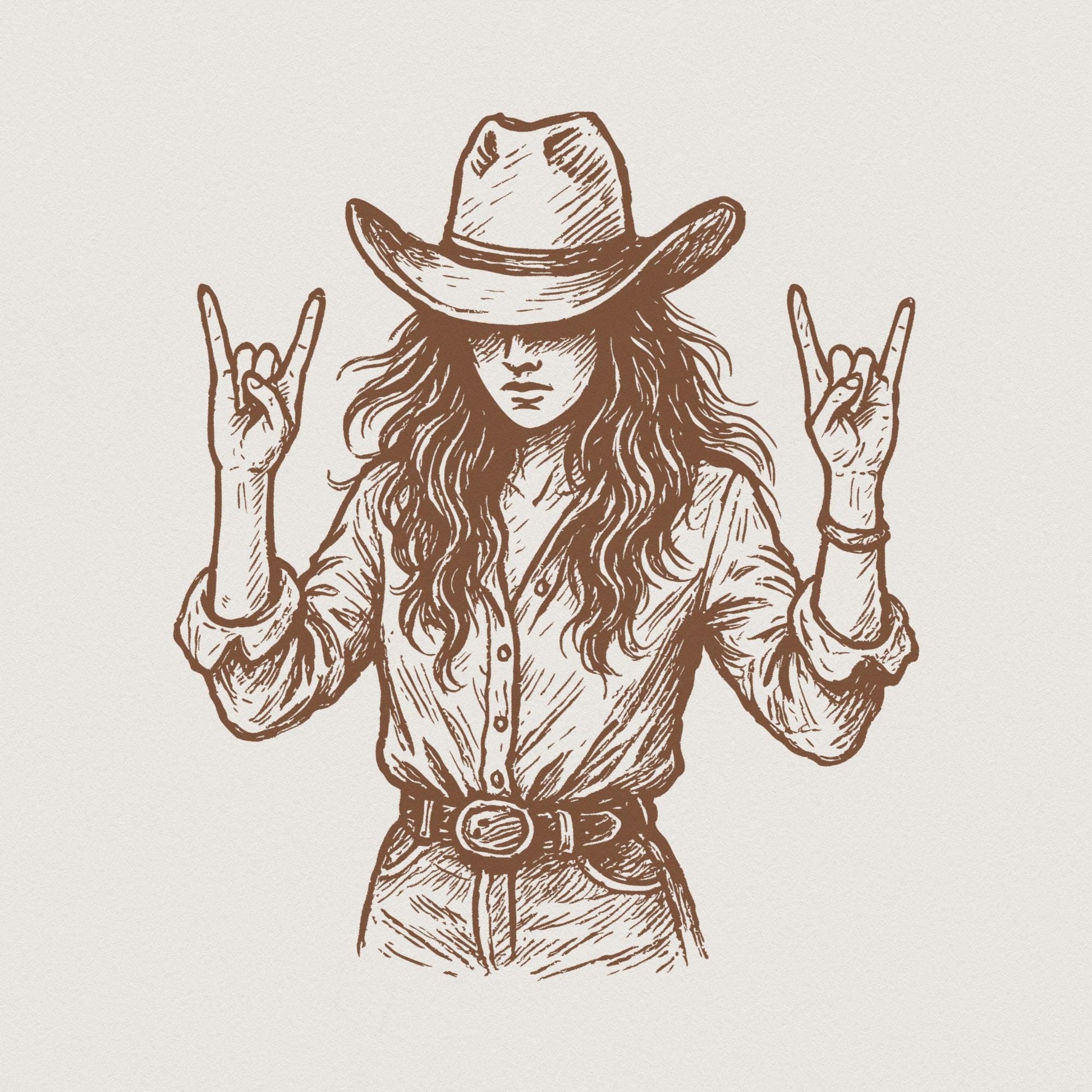 Cowgirl Rock On PNG, Western Woman Clipart - 300 DPI Design for T-Shirt