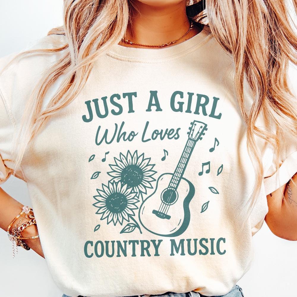 Just A Girl Who Loves Country Music PNG, Sunflower Guitar Digital Art -