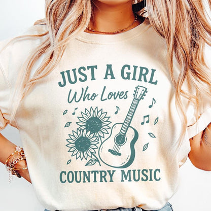Just A Girl Who Loves Country Music PNG, Sunflower Guitar Digital Art -
