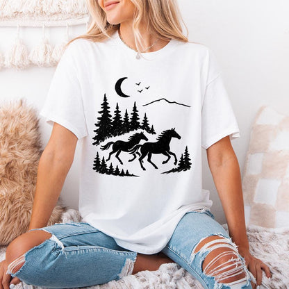 Wild Horses PNG, Forest Landscape Digital Download - 300 DPI Design for