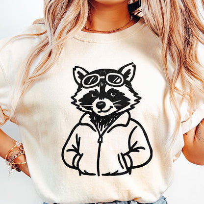 Cool Raccoon with Goggles PNG, Digital Download Animal Art - 300 DPI