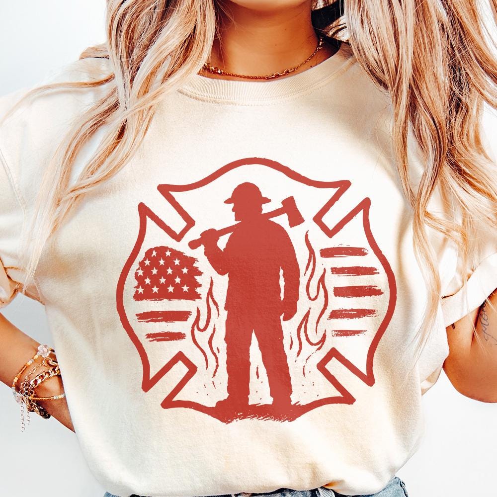 Firefighter Silhouette PNG, American Flag Maltese Cross - 300 DPI Design