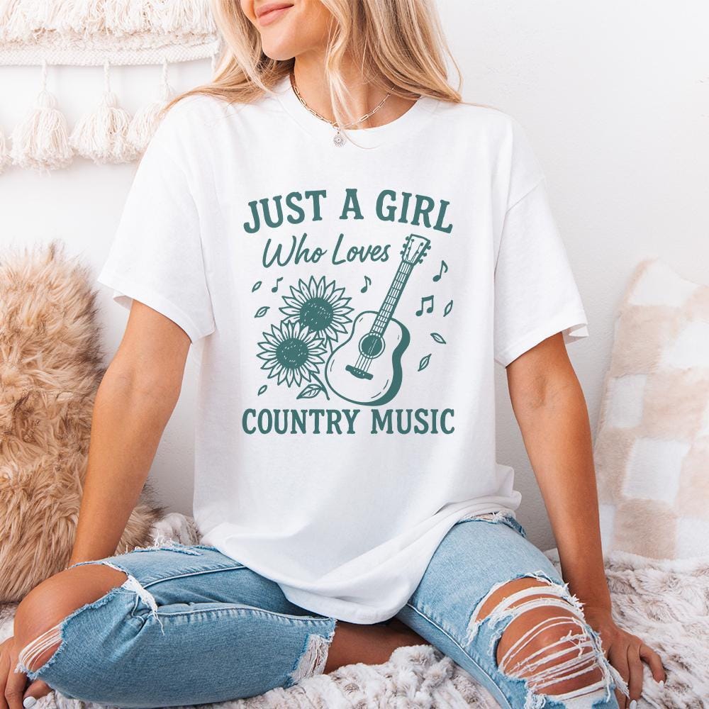 Just A Girl Who Loves Country Music PNG, Sunflower Guitar Digital Art -