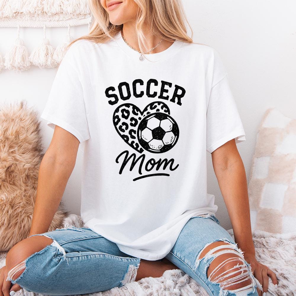 Soccer Mom PNG, Leopard Heart Soccer Ball PNG - 300 DPI Design for T-Shirt